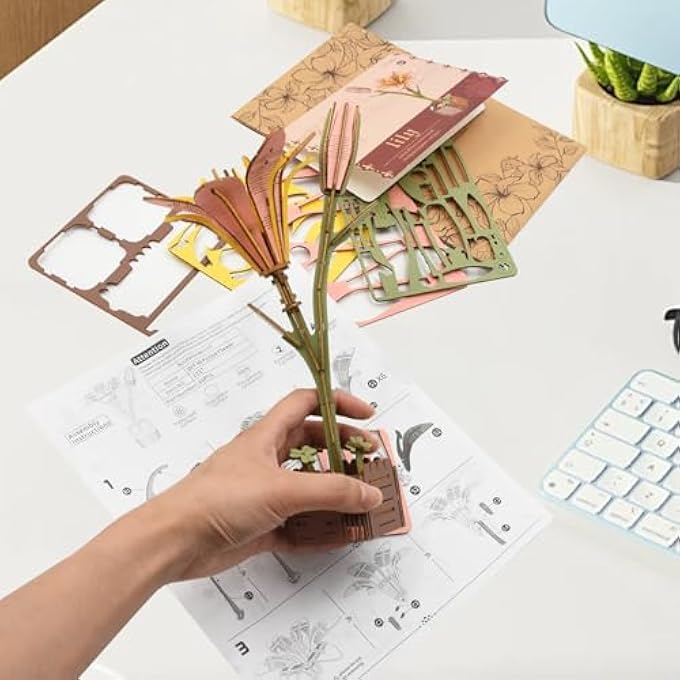 3D PUZZLE FLOWER WOODEN PUZZLE FOR ADULTS CHILDREN, DIY CRAFT PROJECT, HOME DECORATION, FLOWER MODEL KIT, ROMANTIC CRAFT SET, GIFTS FOR THEIR BIRTHDAY, VALENTINE'S DAY, MOTHER'S DAY - Image 3